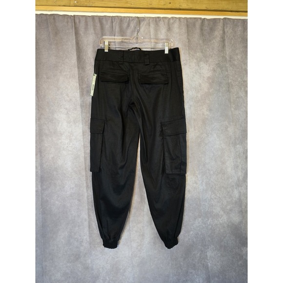 Alice + Olivia black Congo Banded Cargo Black Linen joggers Size 4 - Picture 3 of 13